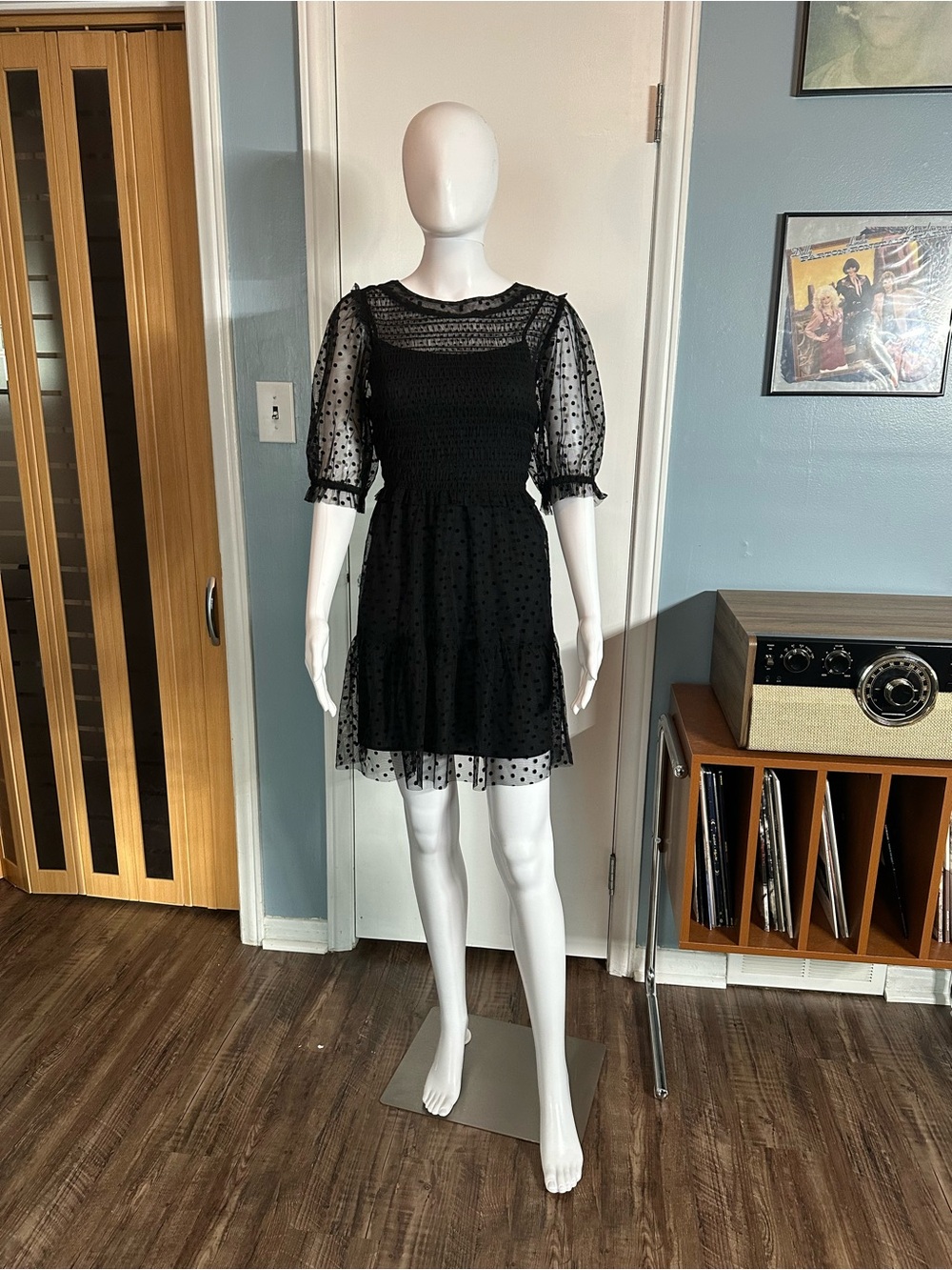 GAP Black Swiss Dot Puff Sleeve Mini Dress